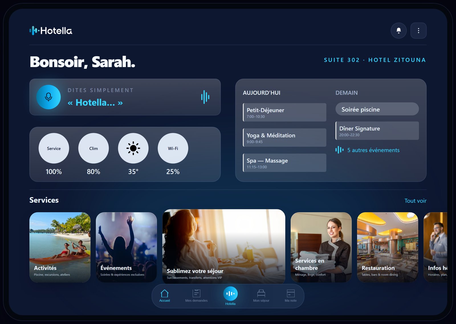 Interface du Kiosque VIP HOTELLA